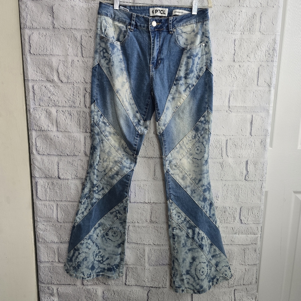 PTCL Women's Blue Tie-Dye‎ Flare Jeans High Waisted NWT Size 28